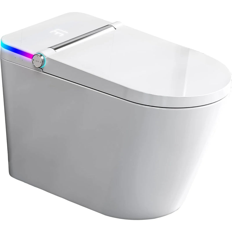  Smart toilet with built-in bidet installed in modern luxury bathroom.
