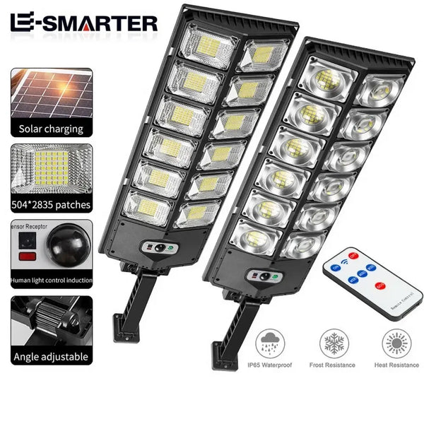  Solar LED Wall Light W789 – Full front view showing dual LED panel design with motion sensor and remote