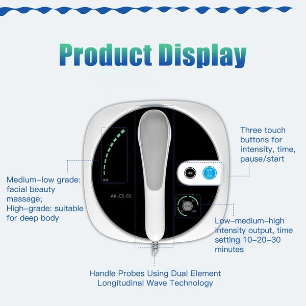 Ultrasound device top view showing control panel with intensity and timer settings

