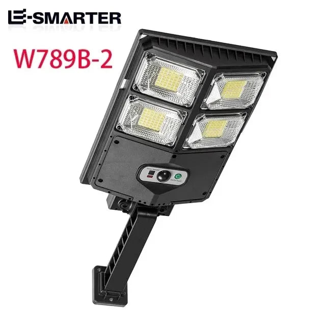 W789B-2 model – 4-panel LED solar wall light close-up with mounting arm
