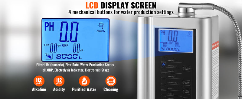 VEVOR Alkaline Water Ionizer Machine pH 3.5-10.5 Alkaline Acidic Hydrogen Water Purifier 7 Water Settings Home Filtration System